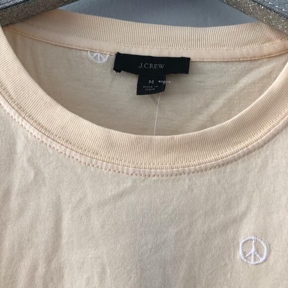J. Crew Cotton Peace Sign Embroidered Crewneck T-shirt in Candlelight NEW - Picture 5 of 8